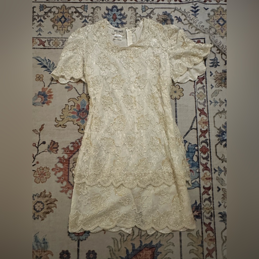 Brilliants by JA Elegant Lace & Beaded Dress in Cream